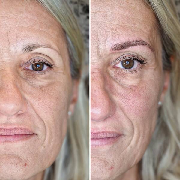 avant / après d'un maquillage semi-permanent des sourcils en nanoblading 